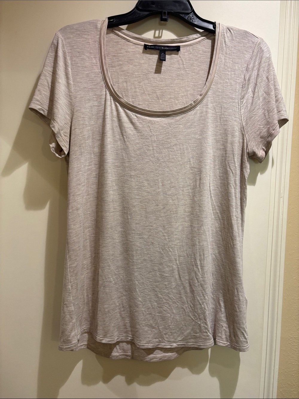 White House Black Market Scoop Neck Short Sleeve Tee in Light Taupe